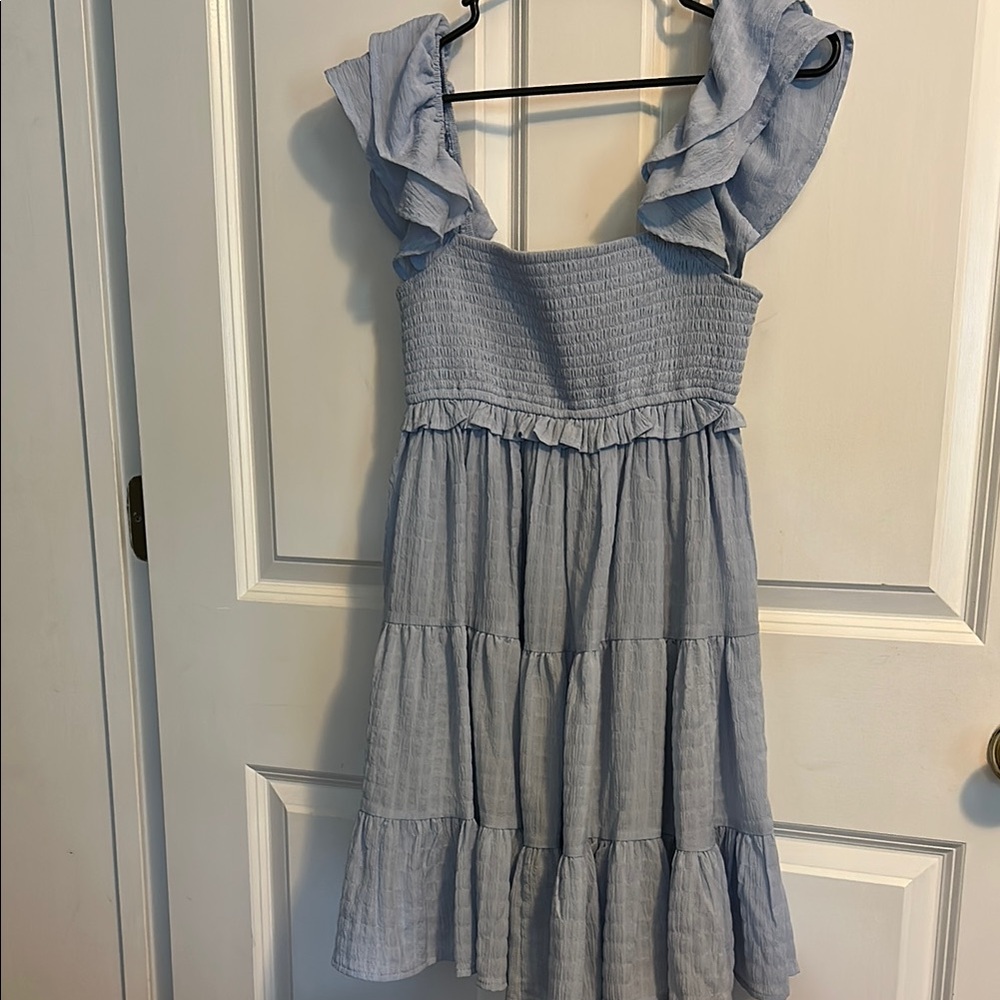 Altar'd State Blue Sleeveless Sundress with Flutter Sleeves